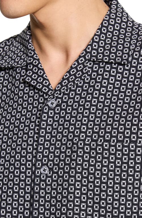Theory Noll Gemometric Cotton Camp Shirt In Gray