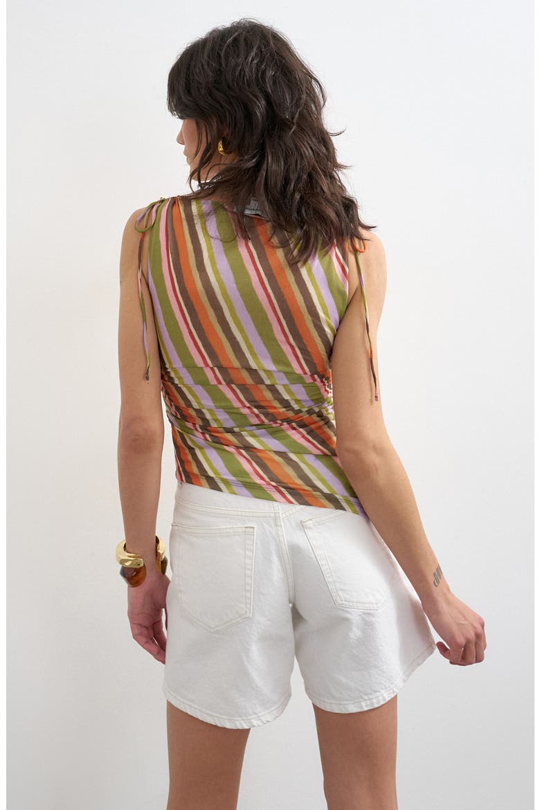 Stripe Ruched Tie Shoulder Asymmetric Hem Top, Alternate, color, ORANGE