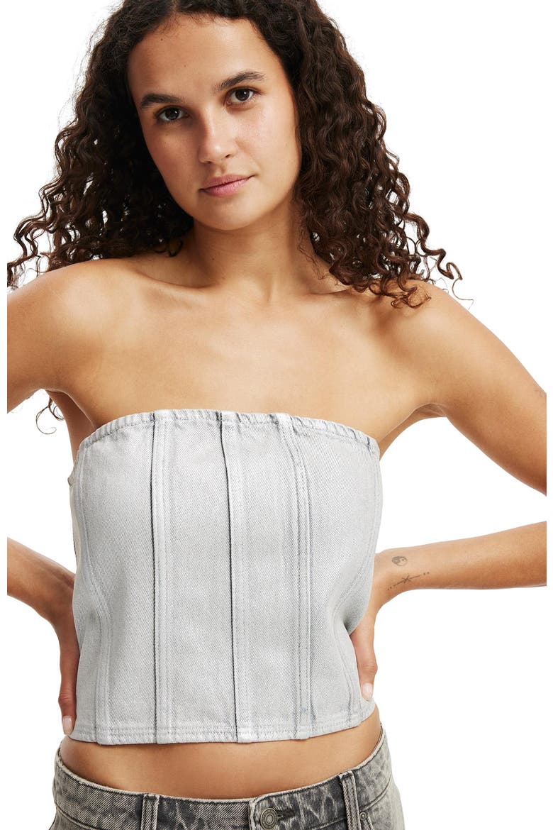 Women's Denim Tube Top, Alternate, color, Metallic  Ash Grey