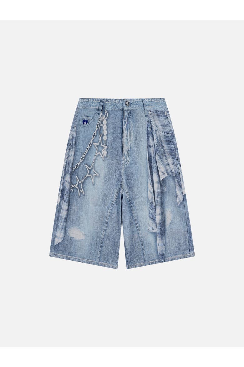 Plaid Panel Chain Jorts, Alternate, color, Blue