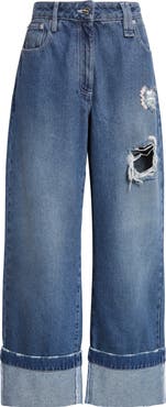 Simone Rocha Embellished Distressed Straight Leg Jeans