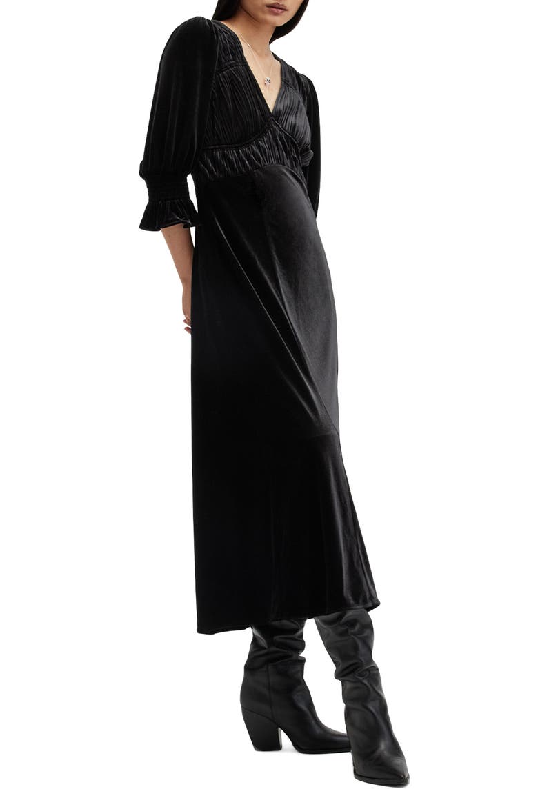 Ani Velvet Midi Dress, Alternate, color, BLACK