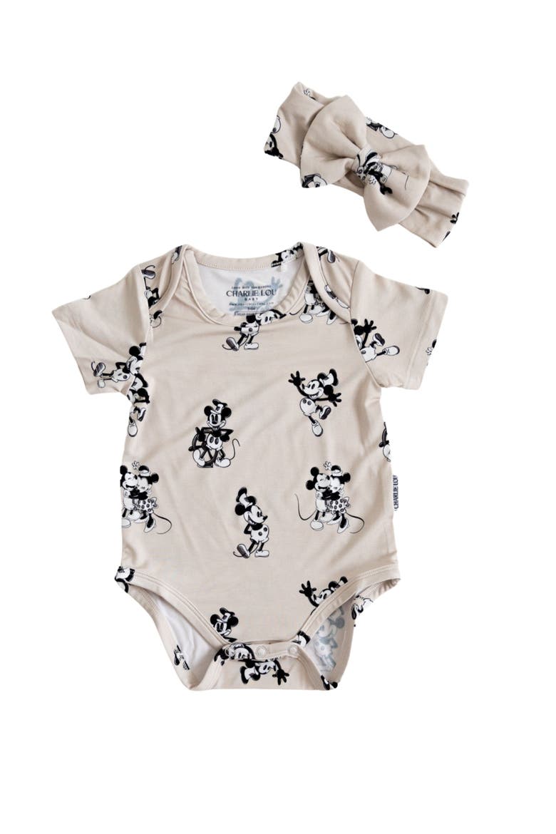 Steamboat Willie Snap Bodysuit, Alternate, color, Beige