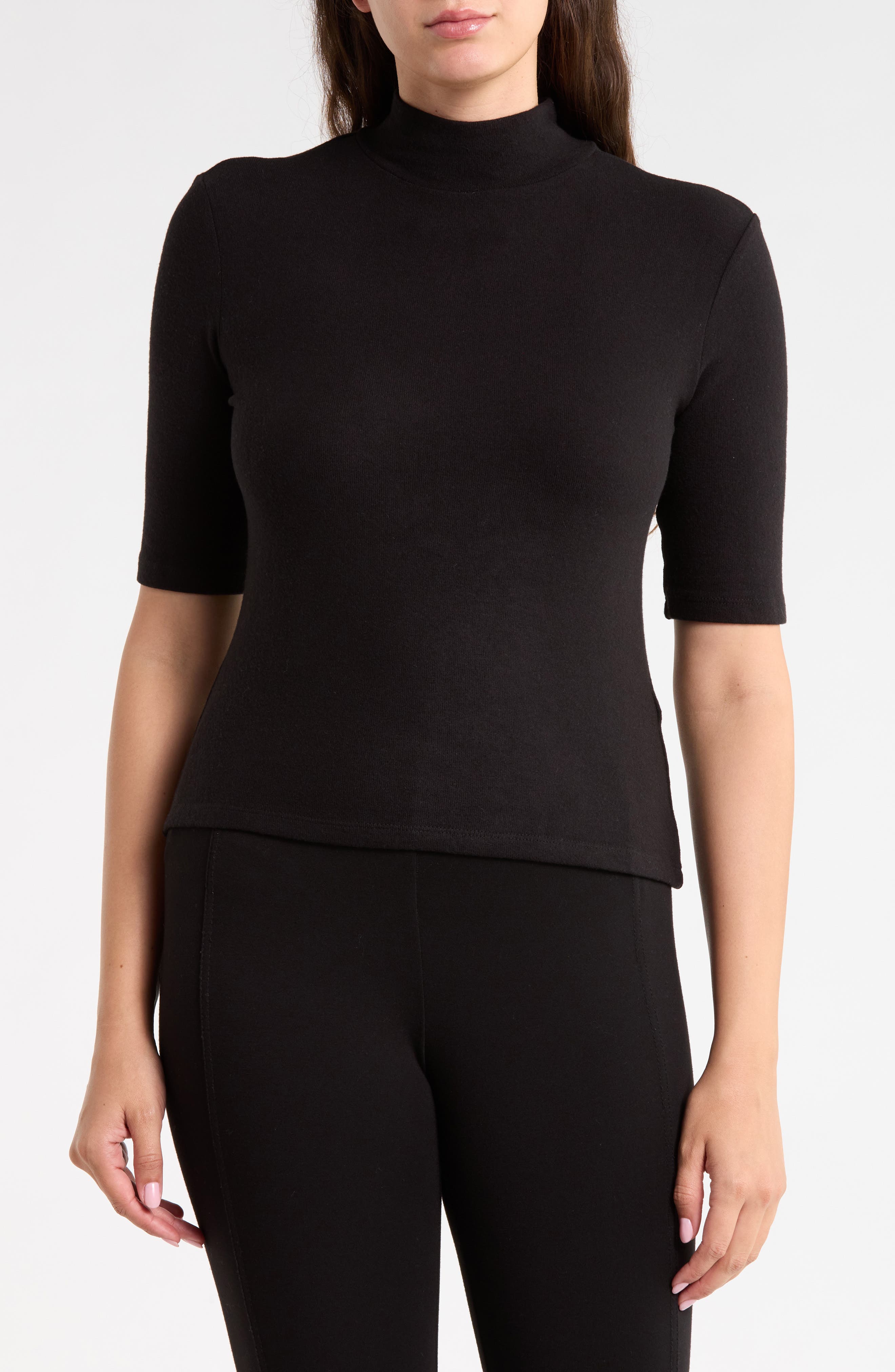 Mock Neck Elbow Sleeve Top