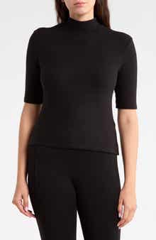 Mock Neck Elbow Sleeve Top