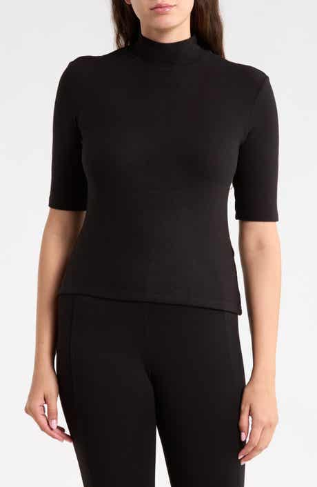 Mock Neck Elbow Sleeve Top