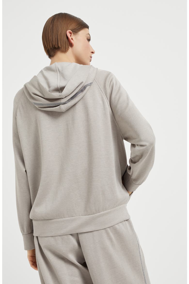Cotton and silk interlock hooded sweatshirt with precious stripe, Alternate, color, Light Grey