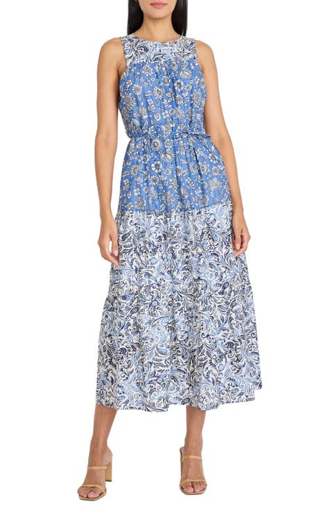 Floral Paisley Sleeveless Cotton Midi Dress