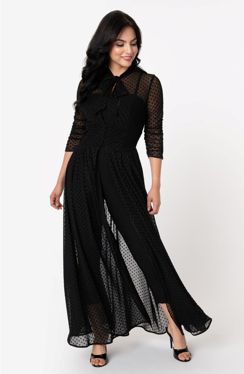 Unique Vintage Three Quarter Sleeved Starlet Duster, Main, color, Black