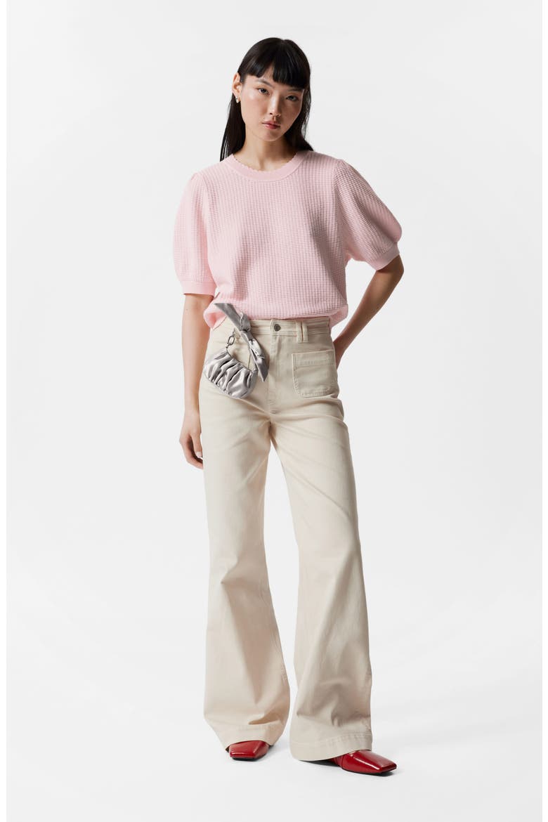 Scalloped Detail Puff Sleeve Cotton Sweater, Alternate, color, PINK DUSTY LIGHT