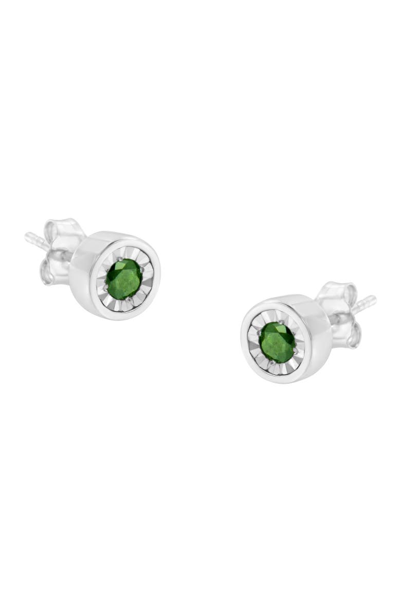 Silver 1/4 Ct Green Diamond Miracle- Stud Earrings, Main, color, White
