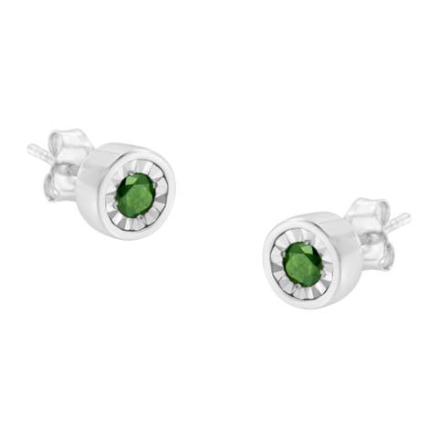 Silver 1/4 Ct Green Diamond Miracle- Stud Earrings
