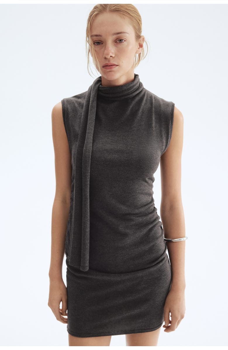 H&M Scarf-collar Dress, Alternate, color, Dark Gray Melange