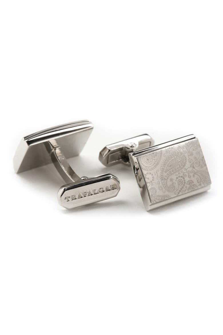 'Brentwood' Paisley Cuff Links, Main, color, SILVER