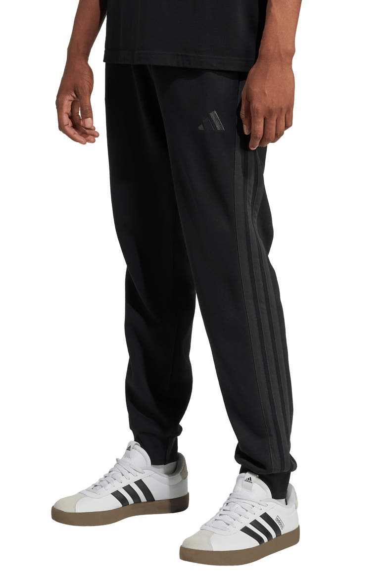 Essential 3-Stripes Fleece Joggers, Main, color, BLACK/ CARBON
