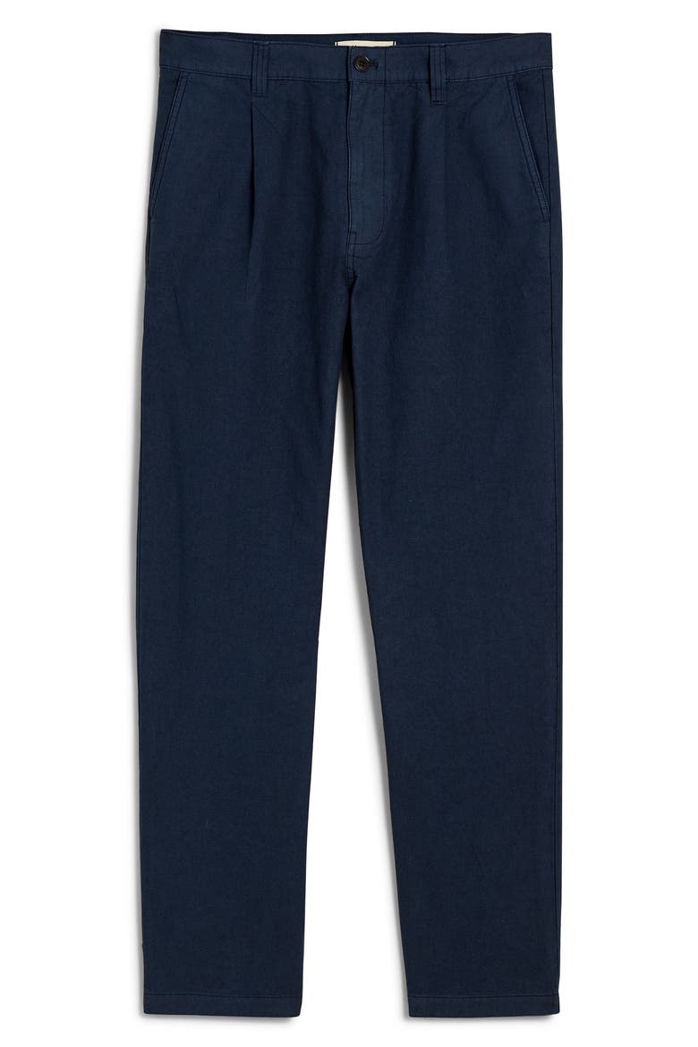 Pleated Relaxed Straight Leg Cotton & Hemp Pants, Alternate, color, AFTER MIDNIGHT