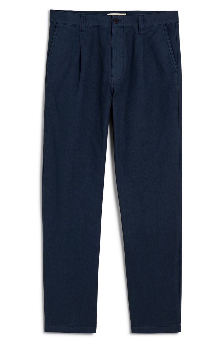 Madewell Pleated Relaxed Straight Leg Cotton & Hemp Pants, Alternate, color, After Midnight