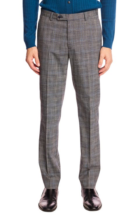 Downing Slim Fit Flat Front Plaid Dress Pants