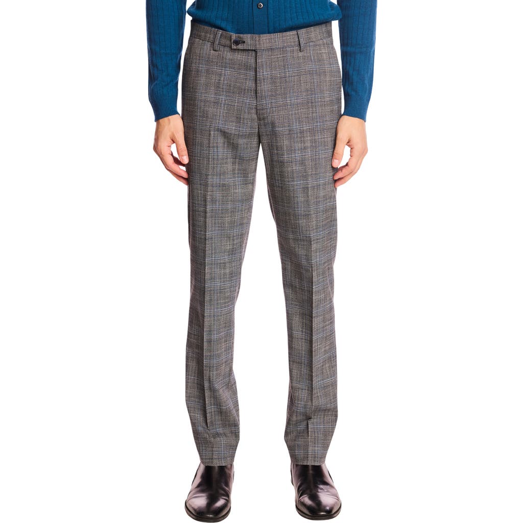 Paisley & Gray Downing Slim Fit Flat Front Plaid Dress Pants In Gray