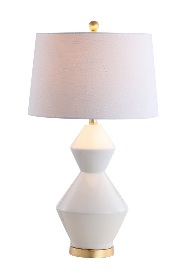 Alba 29" Geometric Ceramic/Metal LED Table Lamp, Main, color, White/Gold Leaf