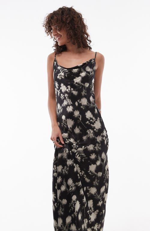 Topshop Twist Back Cowl Neck Midi Slip Dress In Mono Floral Satin-multi