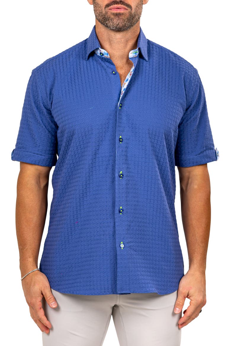 Galileo Marthy Short Sleeve Cotton Button-Up Shirt, Main, color, BLUE