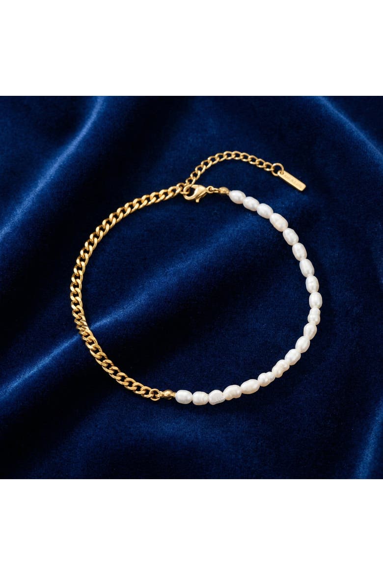 Eden 5mm Freshwater Pearl Anklet 18k Gold Plated 9" with 1.5" Extender, Alternate, color, 18k Yellow gold