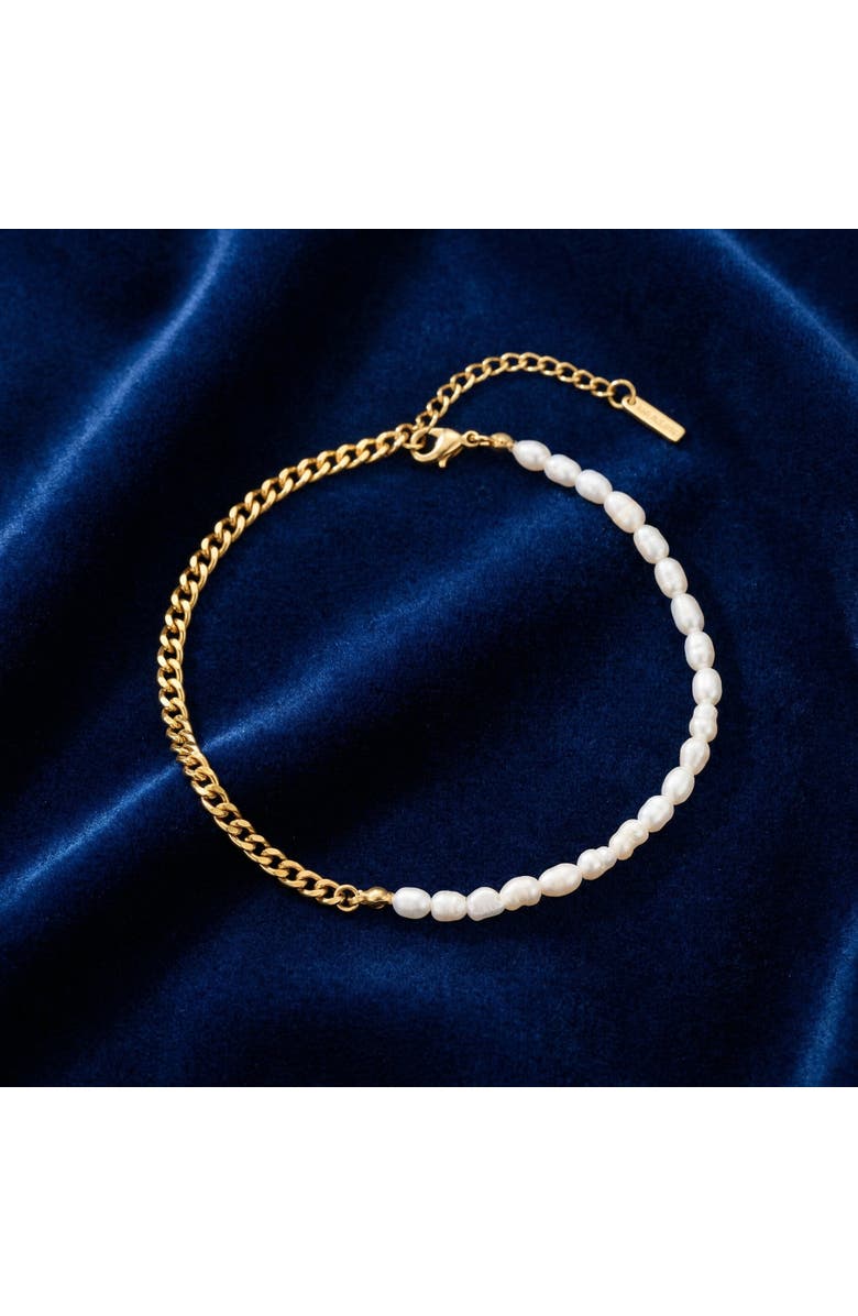 Bliss Diamond Eden 5mm Freshwater Pearl Anklet 18k Gold Plated 9" with 1.5" Extender, Alternate, color, 18K Yellow Gold