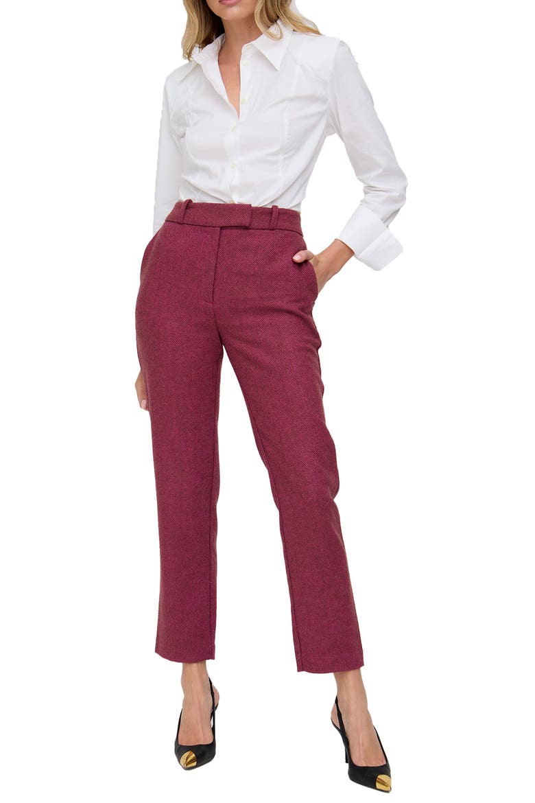 Pandora Tapered Herringbone Print Trouser, Main, color, Pink