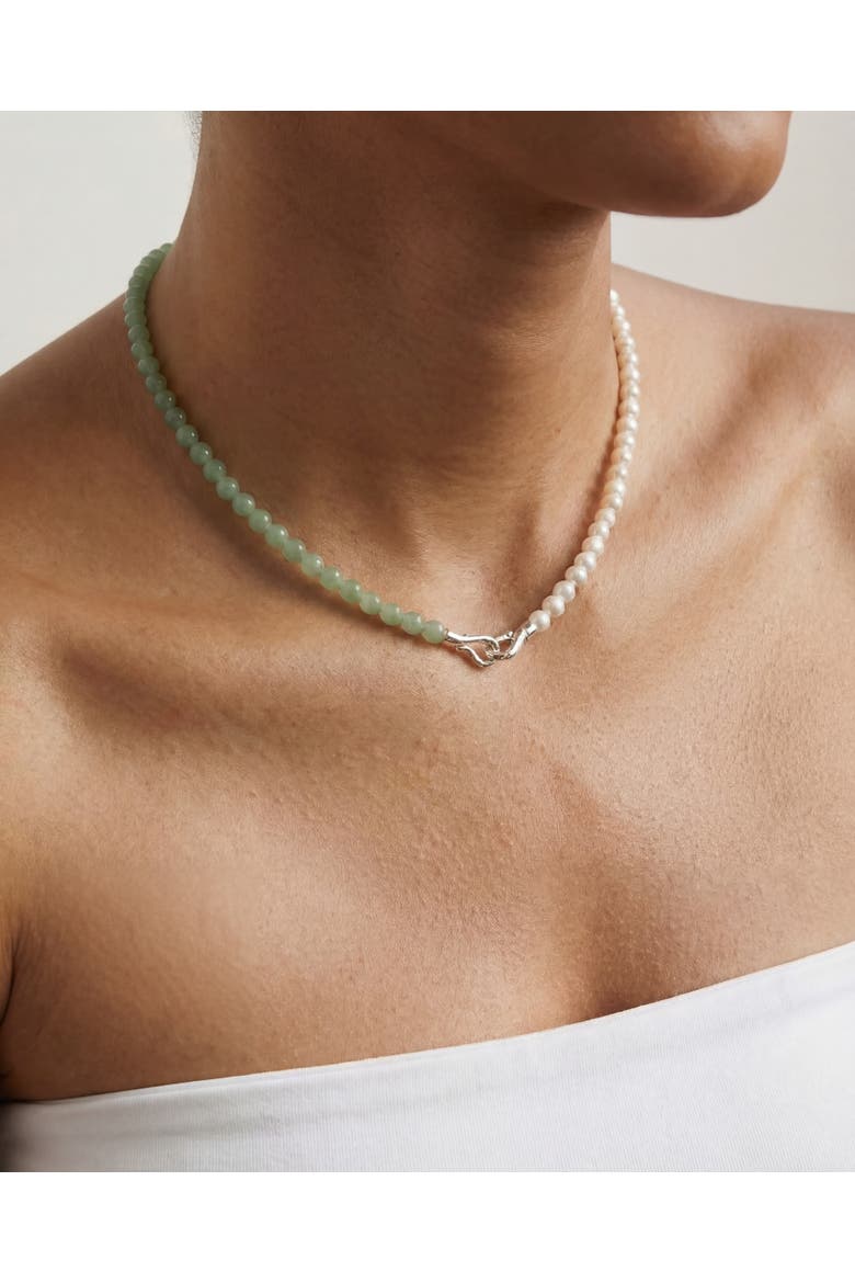Duo Silver and Jade-Green Aventurine Beaded Necklace, Alternate, color, Green
