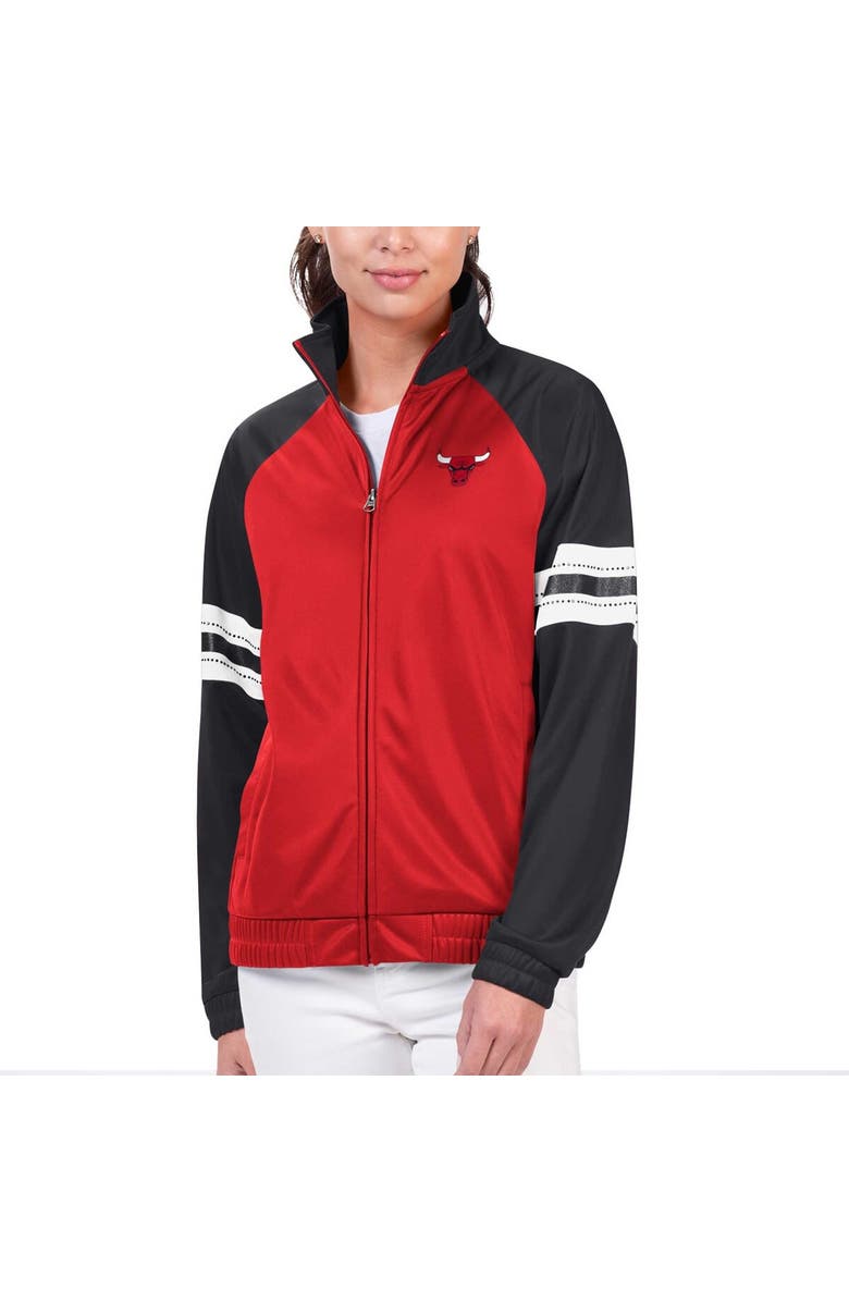 G-III 4HER BY CARL BANKS Women's G-III 4Her by Carl Banks Red Chicago Bulls Main Player Raglan Rhinestone Full-Zip Track Jacket, Alternate, color, Red