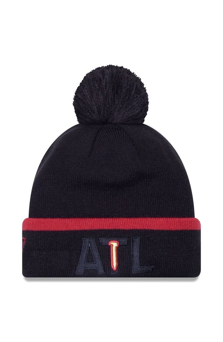 New Era Men's New Era Black Atlanta United FC Wordmark Kick Off Cuffed Knit Hat with Pom, Main, color, Black