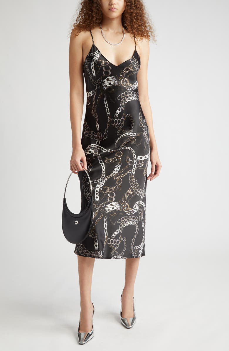 L'AGENCE Seridie Chain Print Silk Midi Slipdress, Main, color,