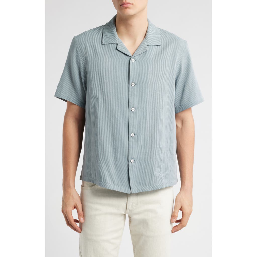 Rag & Bone Avery Cotton Gauze Camp Shirt In Stone Blue Stripe