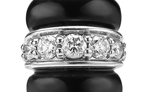 Lagos Sterling Silver Signature Black Caviar Diamond Beaded Large Hoop Earrings In Metallic