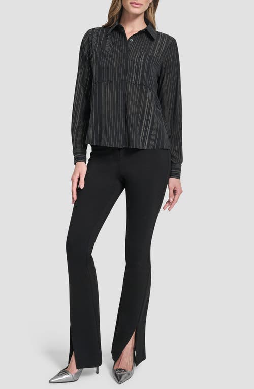 Dkny Studded Chiffon Button-up Shirt In Black