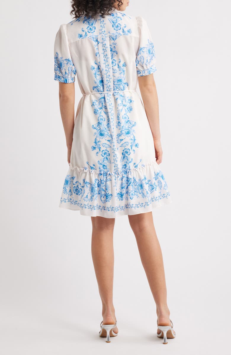 Julia Jordan Floral Placement Print Puff Sleeve Shirtdress, Alternate, color, Ivory Blue