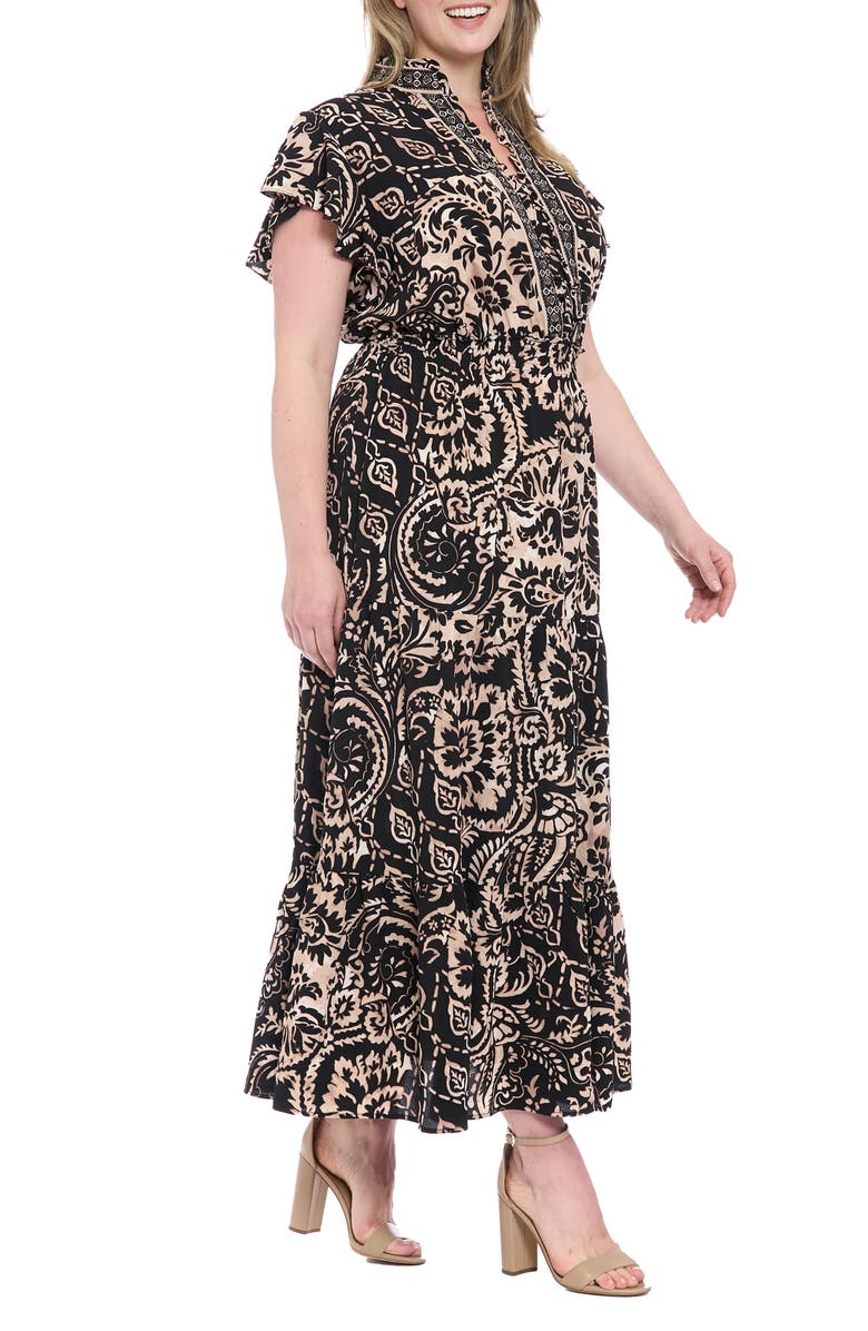 London Times Ruffle Flutter Sleeve Tiered Maxi Dress, Alternate, color,