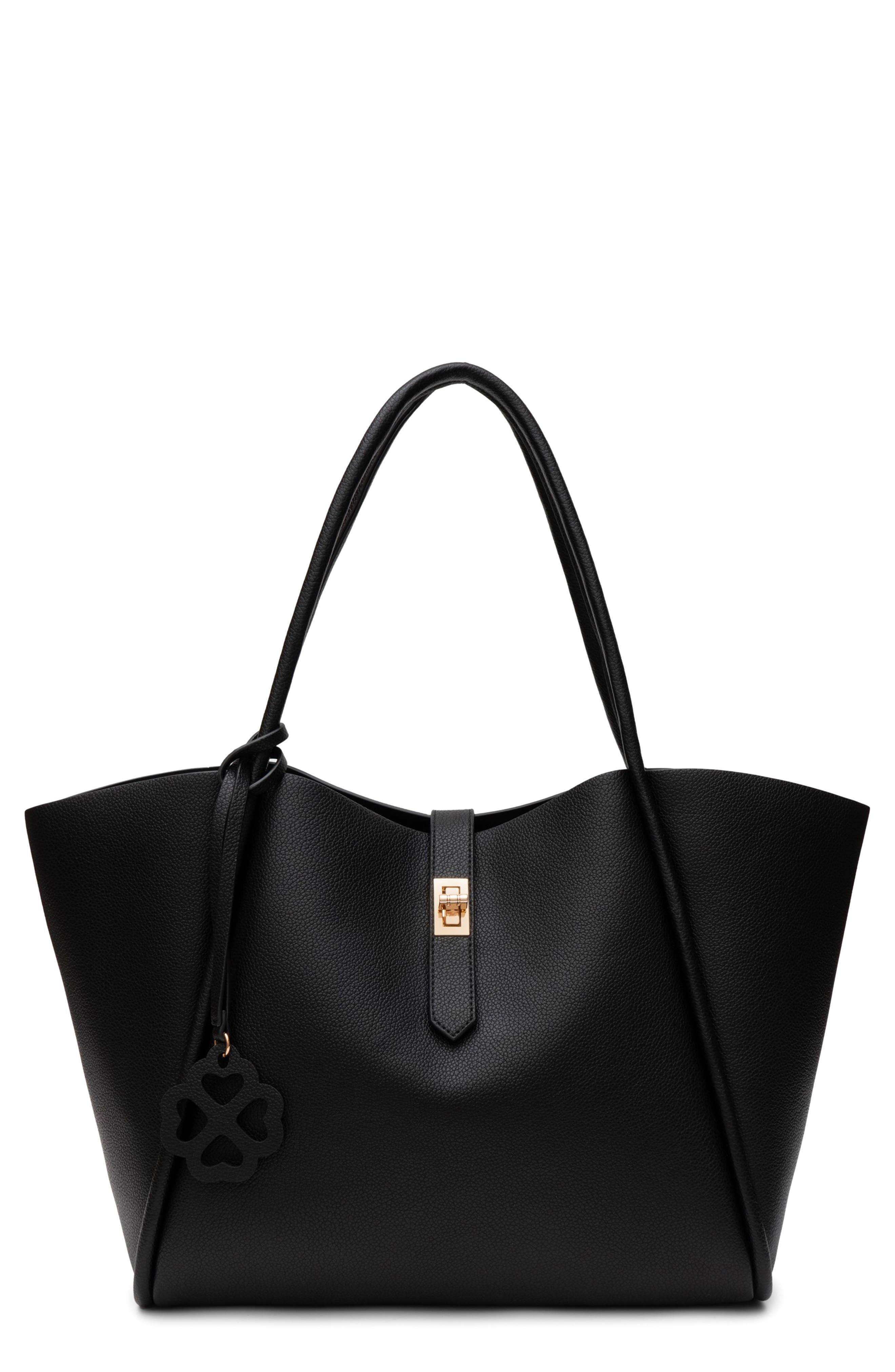 Faux Leather Tote, Main, color, BLACK