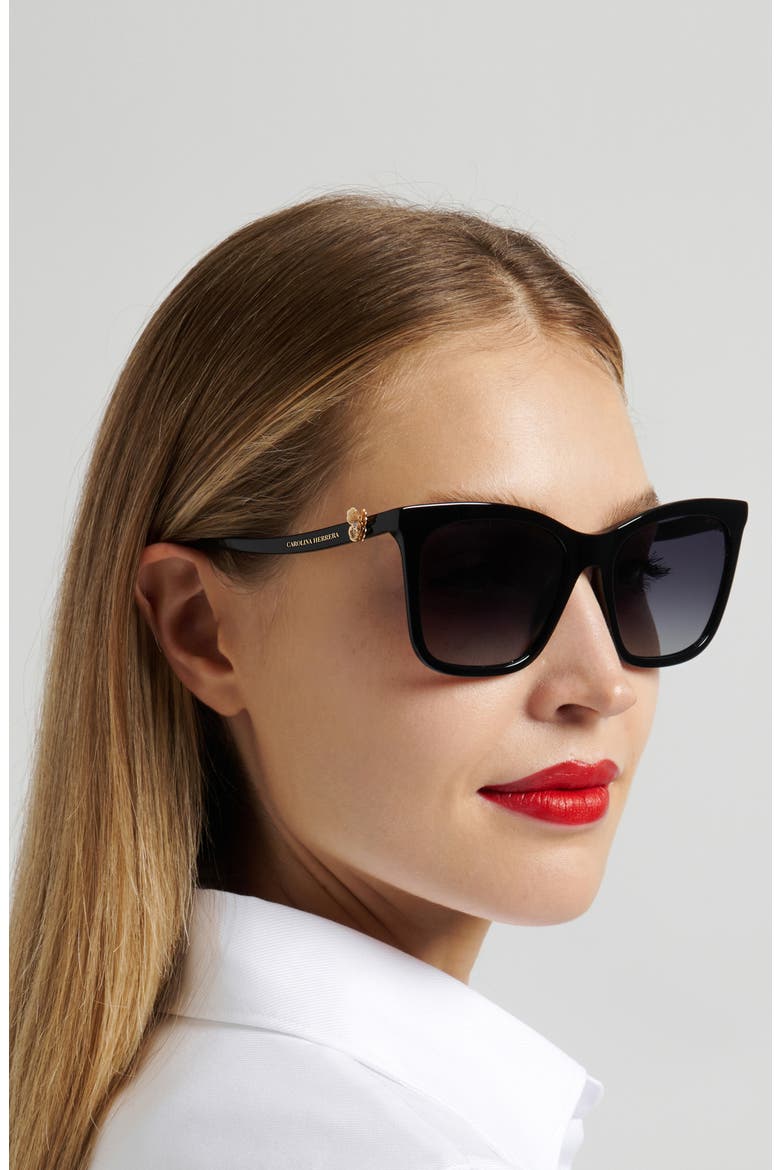Her 55mm Gradient Rectangular Sunglasses, Alternate, color, BLACK/ DARK GREY SF