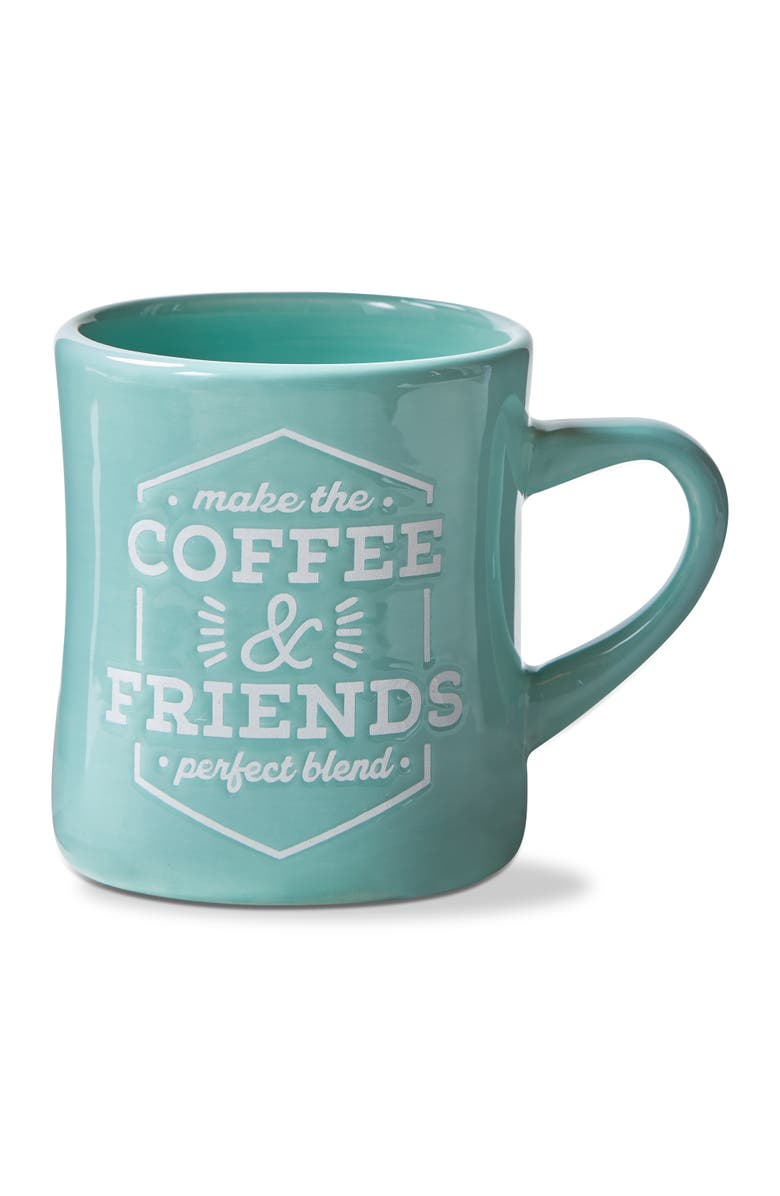 tag Coffee & Friends Diner Mug Turquoise Stoneware Everyday, Main, color, Blue