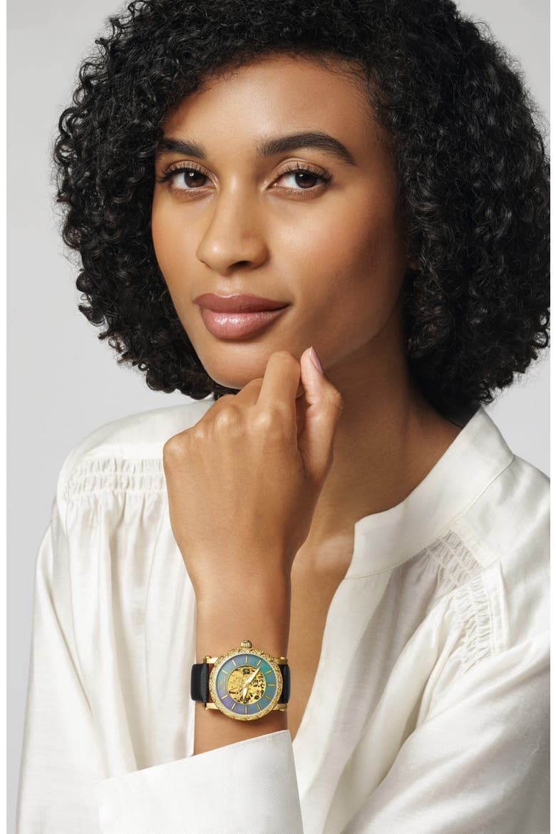Women's Liza Topaz Stone Automatic Watch, 38mm x 44mm, Alternate, color, GOLD TONE BLACK