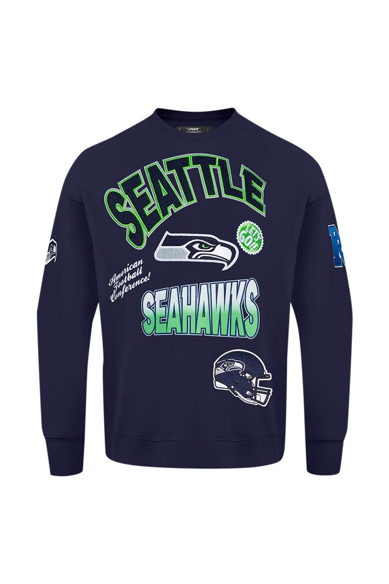 Men's Pro Standard College Navy Seattle Seahawks Turn It Up Drop Shoulder Pullover Sweatshirt, Alternate, color, College Navy
