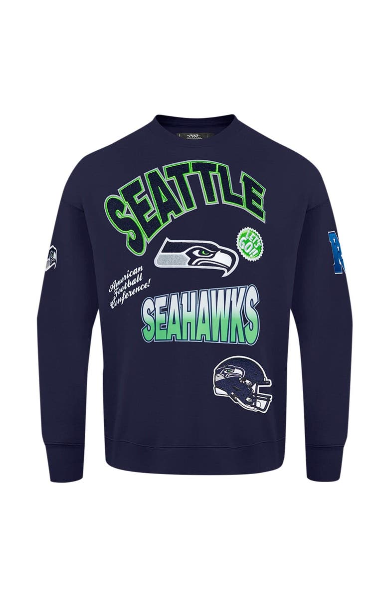 PRO STANDARD Men's Pro Standard College Navy Seattle Seahawks Turn It Up Drop Shoulder Pullover Sweatshirt, Alternate, color, College Navy