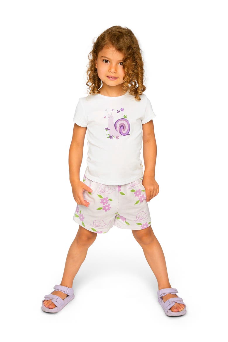French Terry Snails Shorts, Alternate, color, Lilac Snails Print