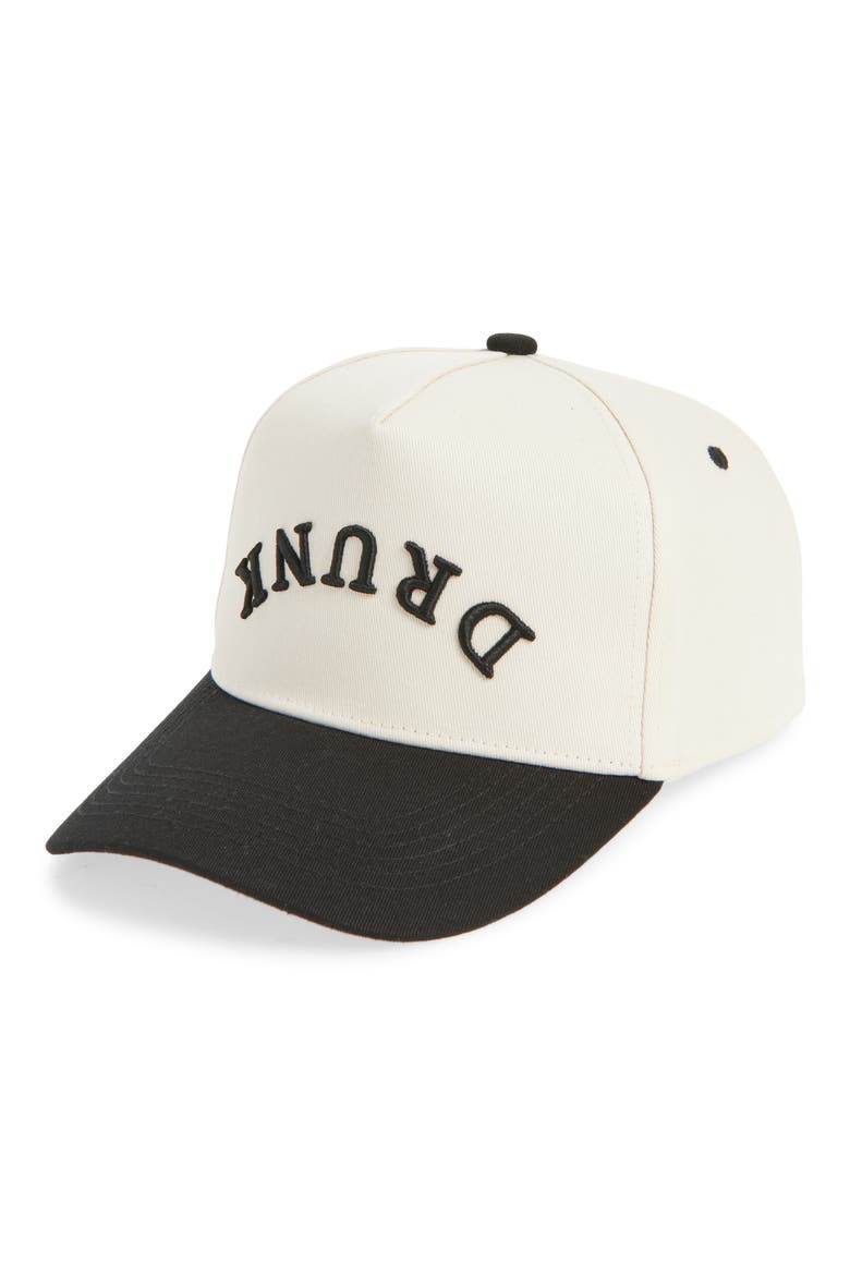 Drunk Canvas Snapback Baseball Cap, Main, color, BLACK