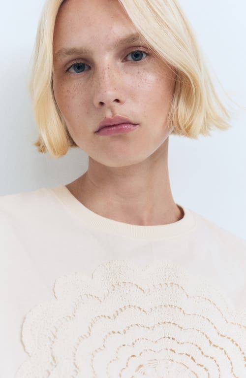 Mango Crochet Cotton T-shirt In Neutral