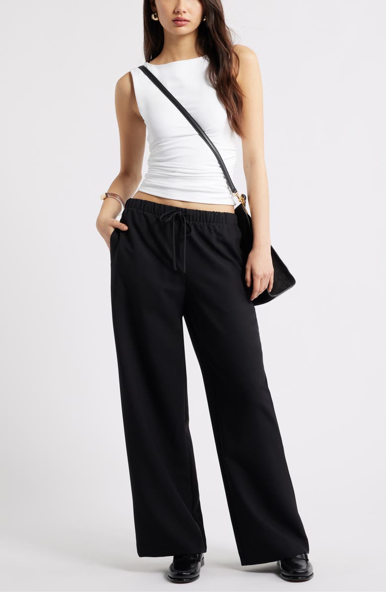 Open Edit Wide Leg Twill Pants, Alternate, color, Black