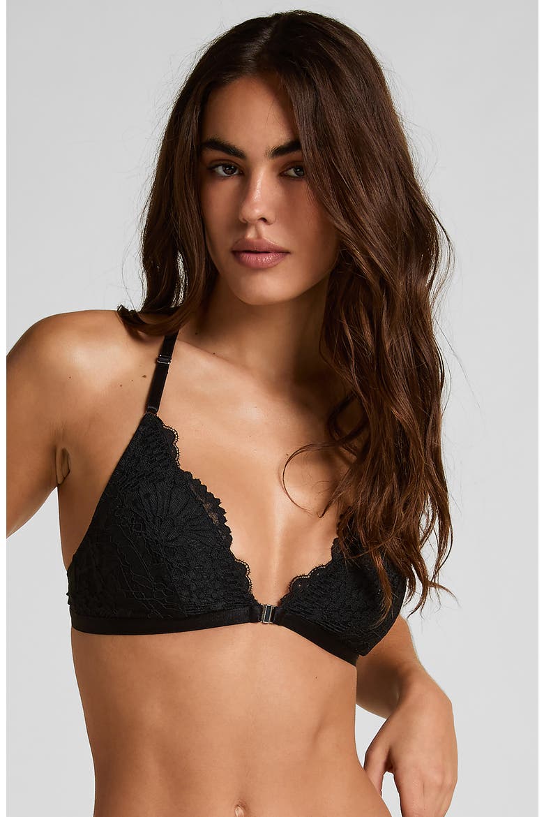 Whitney Front Clasp Triangle Bralette, Alternate, color, CAVIAR