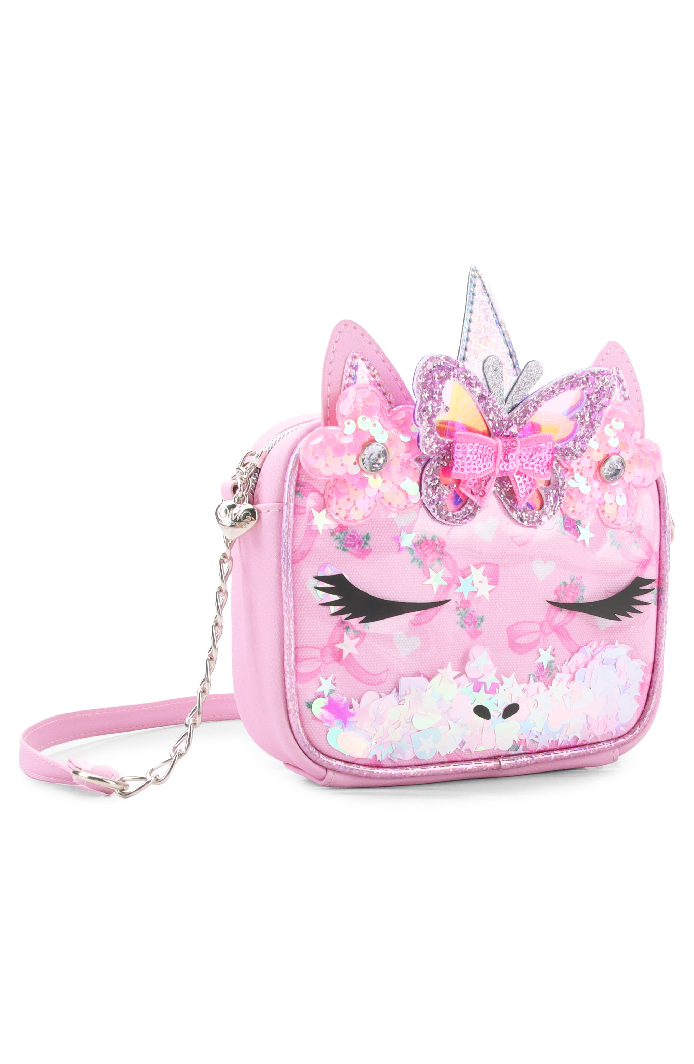 OMG Accessories Kids' Gwen Confetti Unicorn Crossbody Bag, Alternate, color, Petal